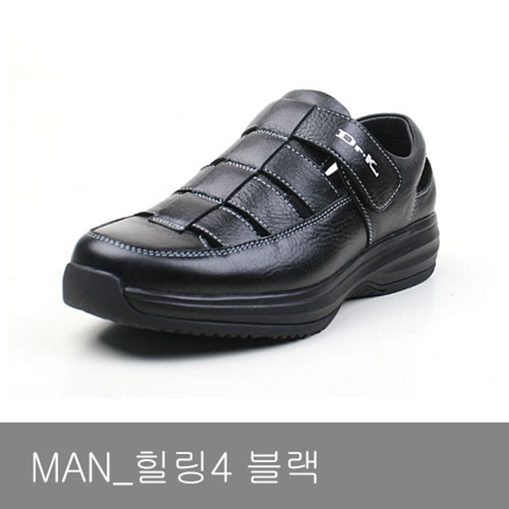 [Dr.K] Men's Sandals Healing4 BLACK-Leather Sandals with Arch Support, Walking Shoes for Foot and Heel Pain Relief-Made in Korea